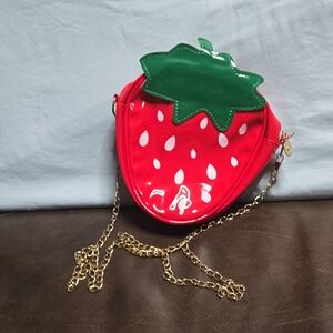 Chic Strawberry Crossbody Bag with Gold Chain